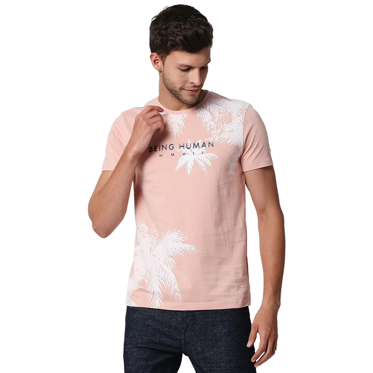 Pink Regular Fit Men's Short Sleeves T-Shirt by Being Human Clothing