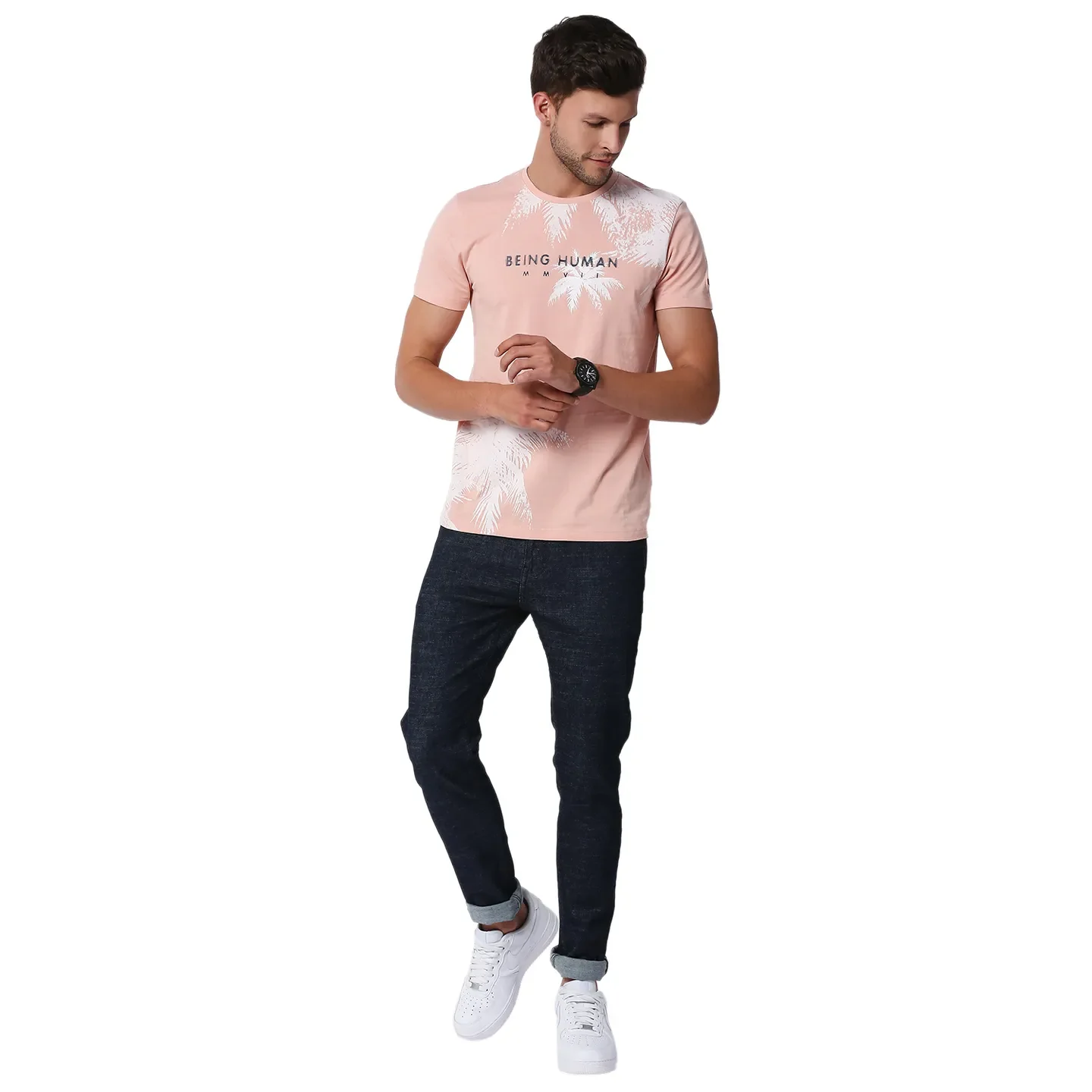 Pink Regular Fit Men's Short Sleeves T-Shirt by Being Human Clothing - Image 6