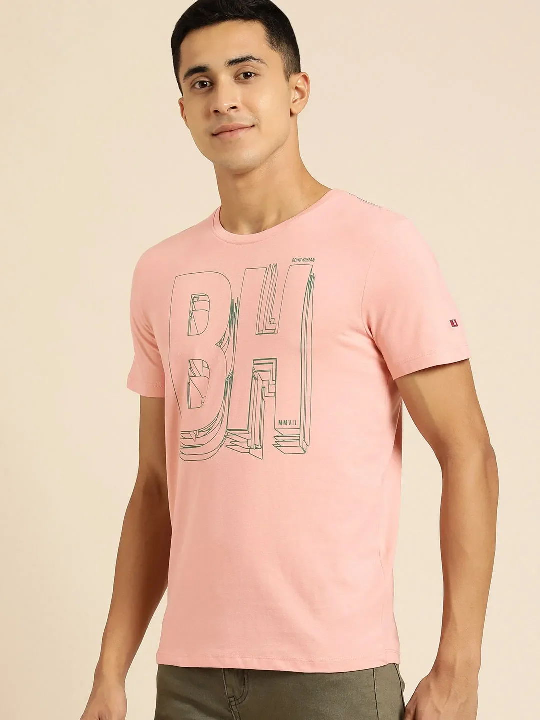 Pink Regular Fit Men's Short Sleeves T-Shirt by Being Human Clothing - Image 2