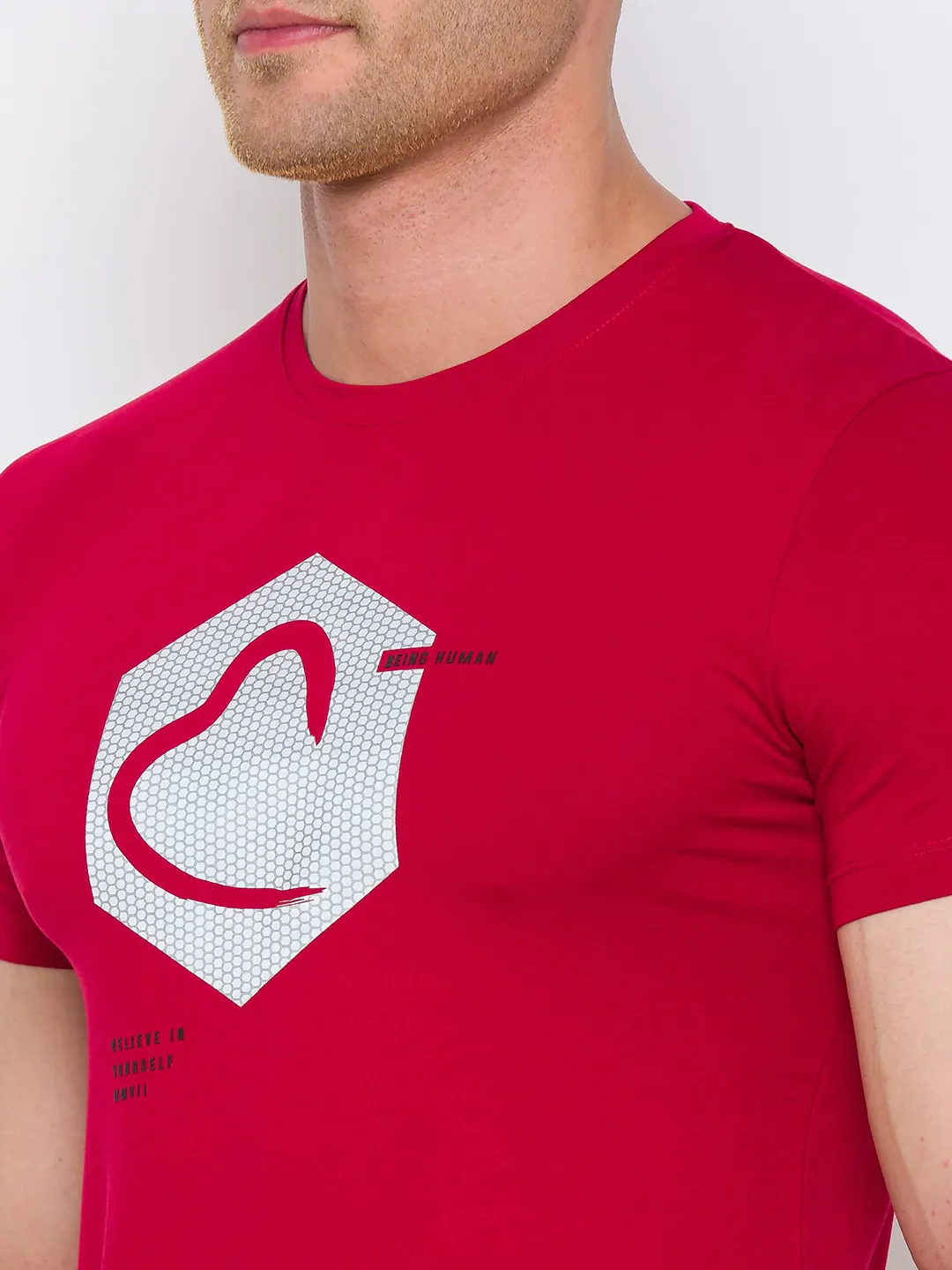 Red Regular Fit Men's Short Sleeves T-Shirt by Being Human Clothing - Image 4