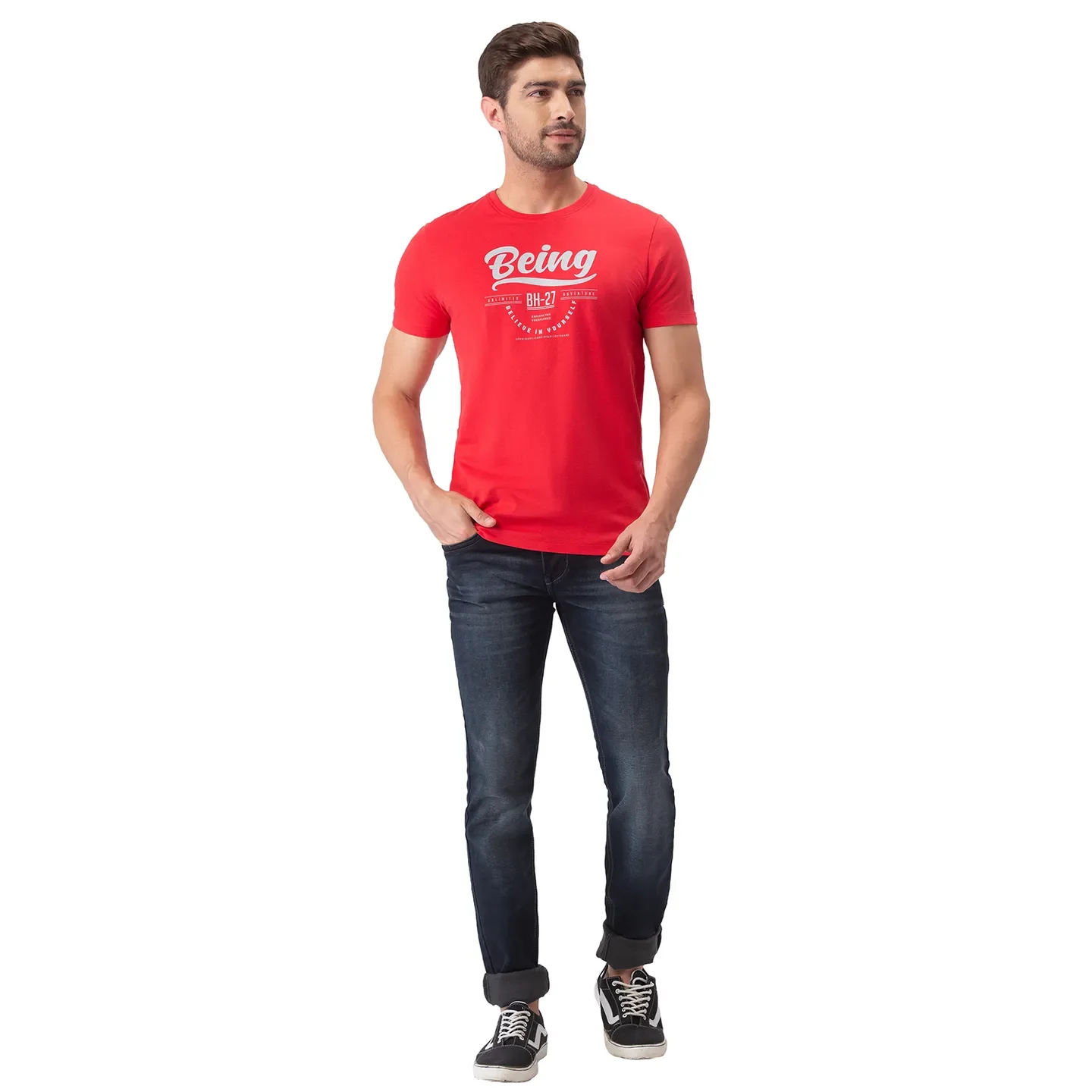 Red Regular Fit Men's Short Sleeves T-Shirt by Being Human Clothing - Image 5