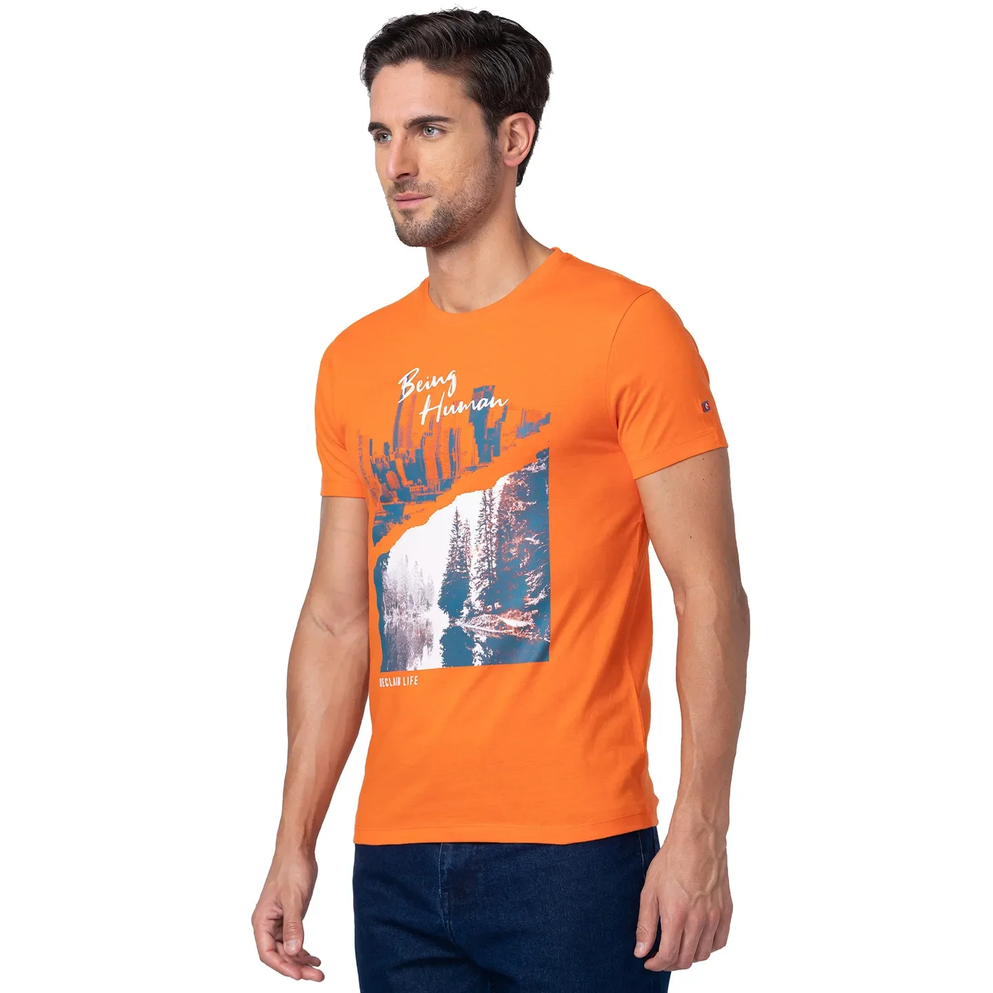 Red Orange Regular Fit Round Neck Men's T-Shirt by Being Human Clothing - Image 4