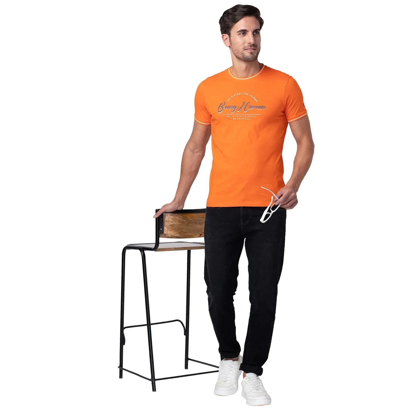 Red Orange Regular Fit Round Neck Men's T-Shirt by Being Human Clothing - Image 6