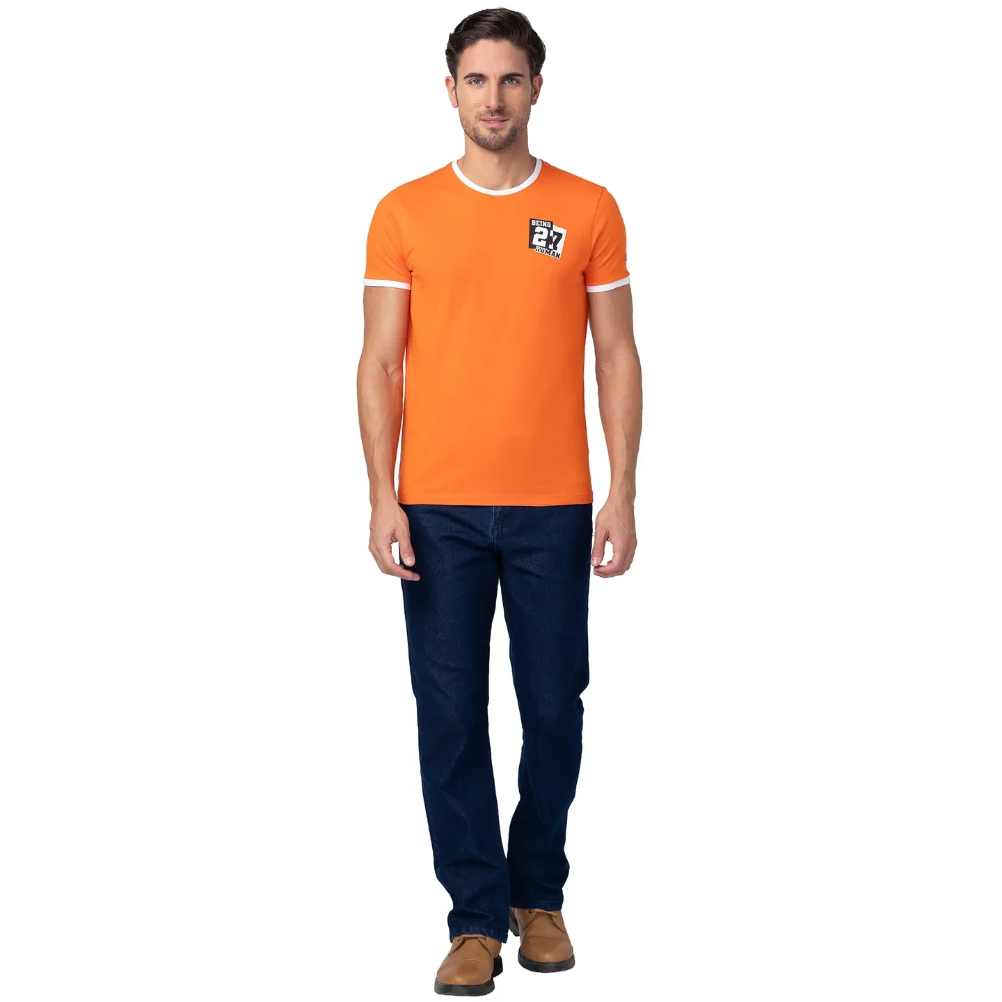 Red Orange Regular Fit Round Neck Men's T-Shirt by Being Human Clothing - Image 2