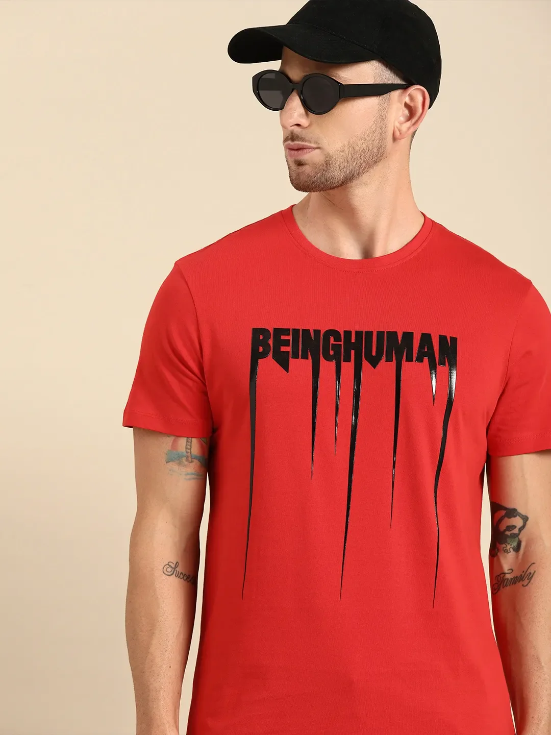 Red Regular Fit Men's Short Sleeves T-Shirt by Being Human Clothing