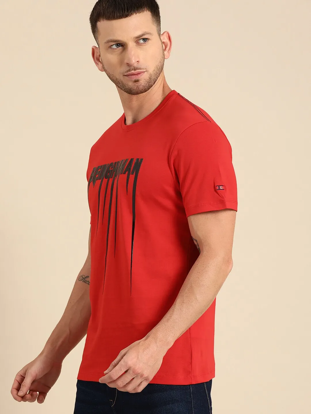 Red Regular Fit Men's Short Sleeves T-Shirt by Being Human Clothing - Image 2