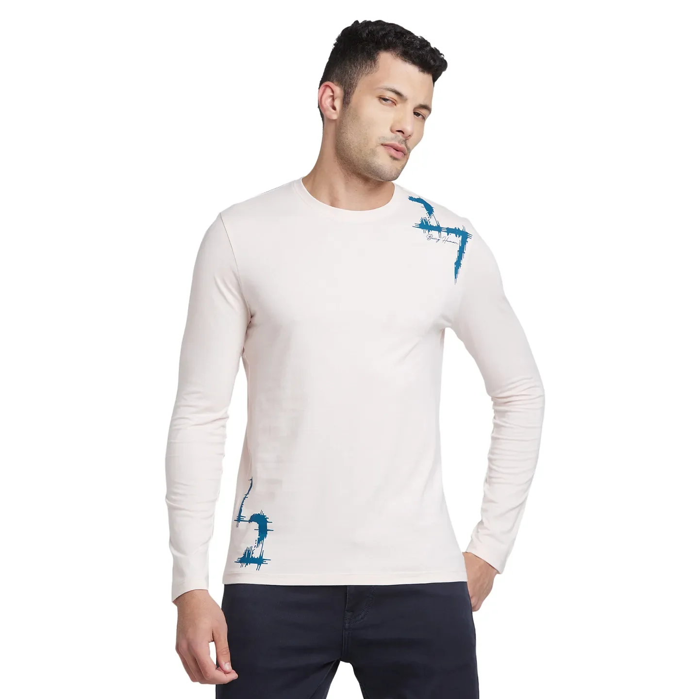 Pink Regular Fit Men's Long Sleeves T-Shirt by Being Human Clothing