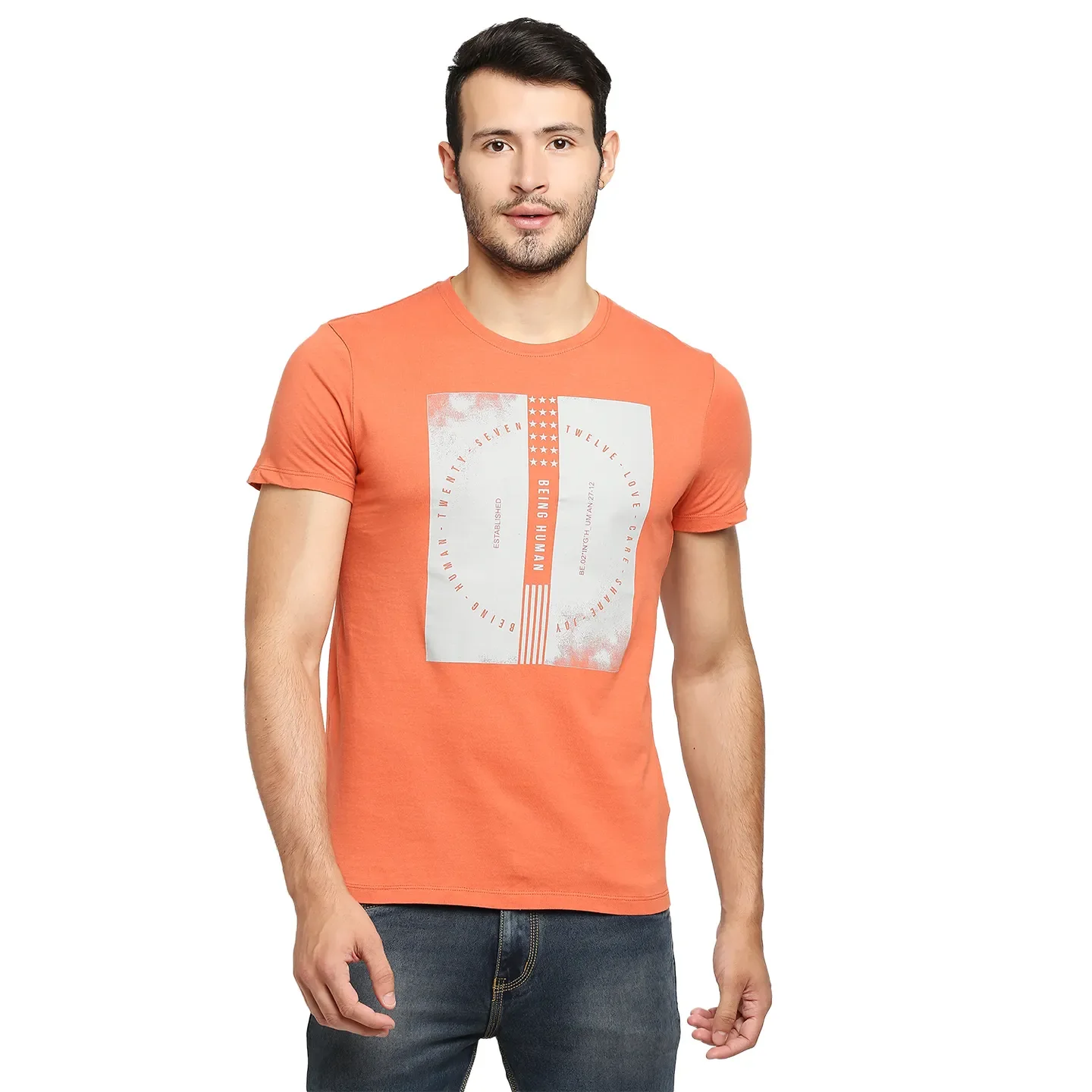 Brown Regular Fit Men's Short Sleeves T-Shirt by Being Human Clothing