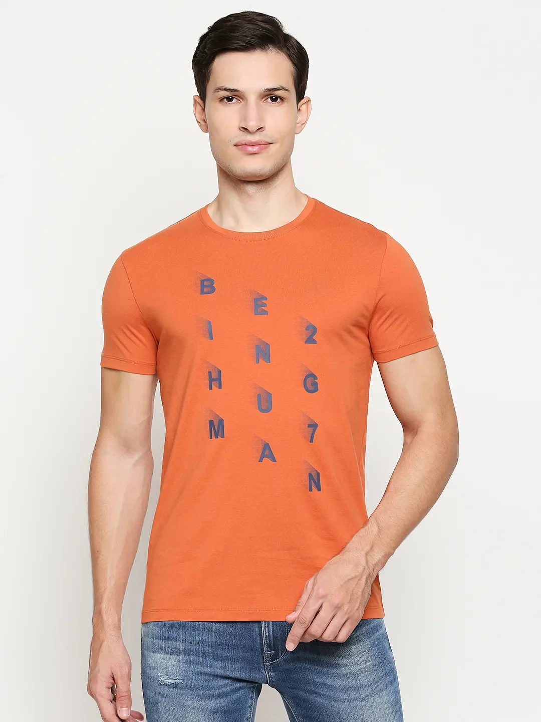 Brown Regular Fit Men's Short Sleeves T-Shirt by Being Human Clothing