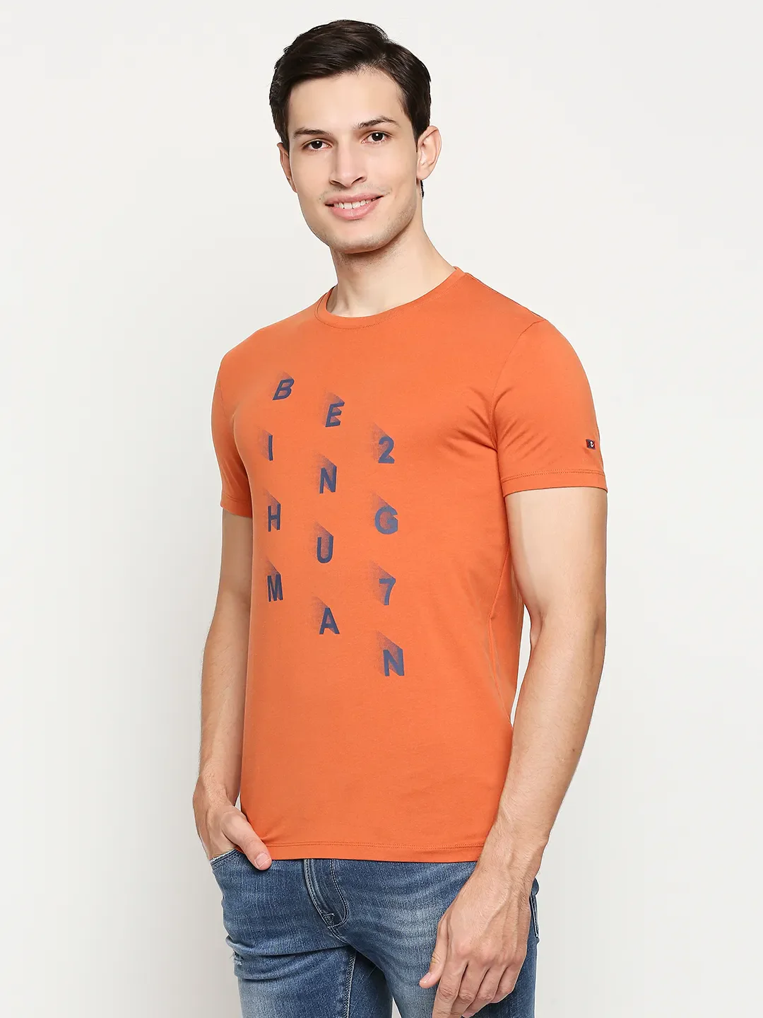 Brown Regular Fit Men's Short Sleeves T-Shirt by Being Human Clothing - Image 2
