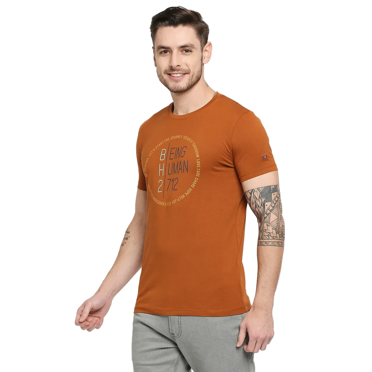 Brown Regular Fit Men's Short Sleeves T-Shirt by Being Human Clothing - Image 3