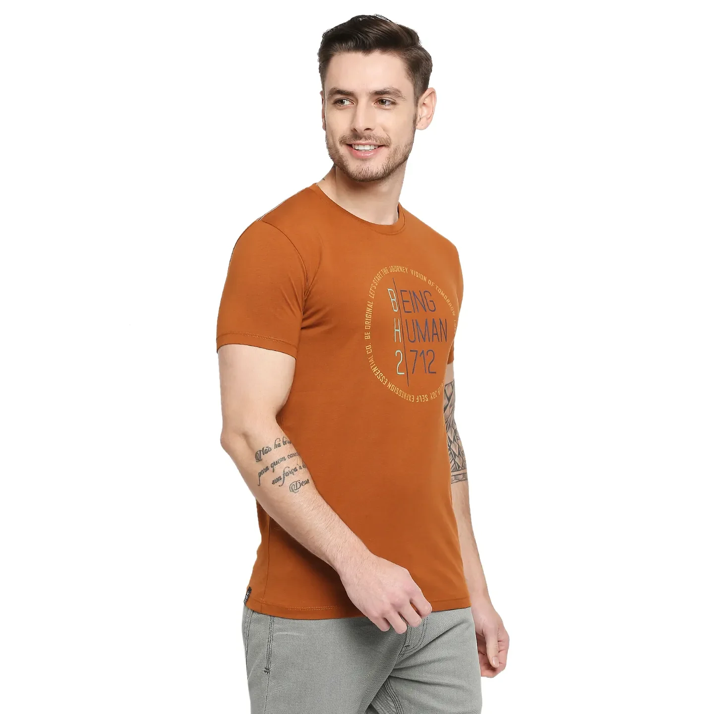 Brown Regular Fit Men's Short Sleeves T-Shirt by Being Human Clothing - Image 5