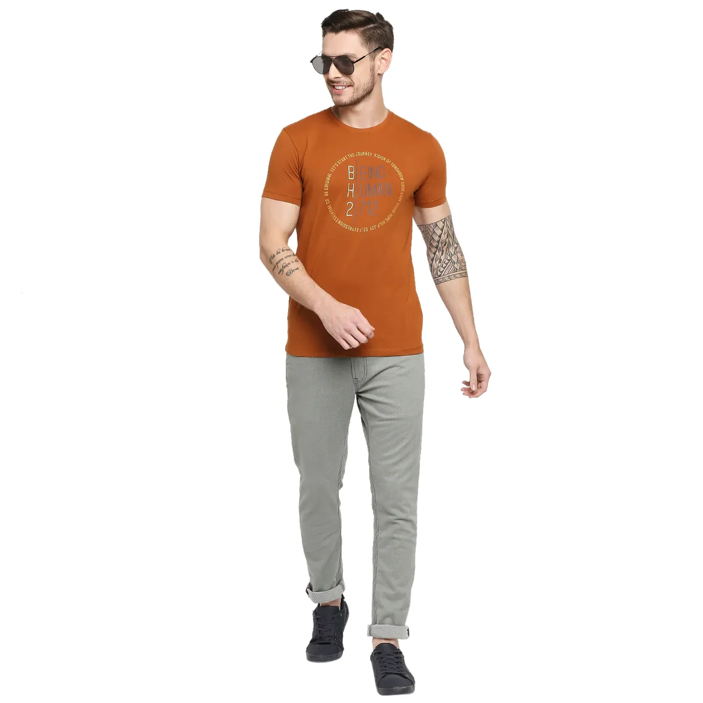 Brown Regular Fit Men's Short Sleeves T-Shirt by Being Human Clothing - Image 6