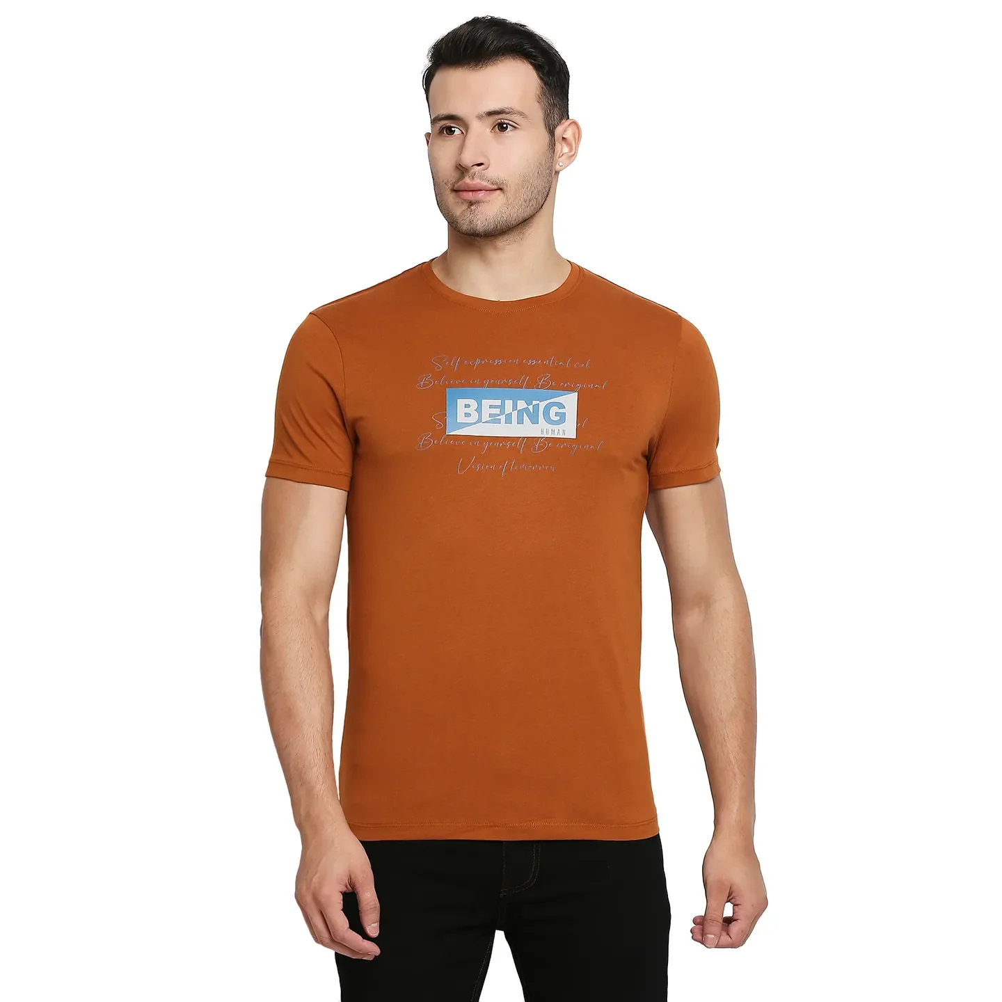 Brown Regular Fit Men's Short Sleeves T-Shirt by Being Human Clothing