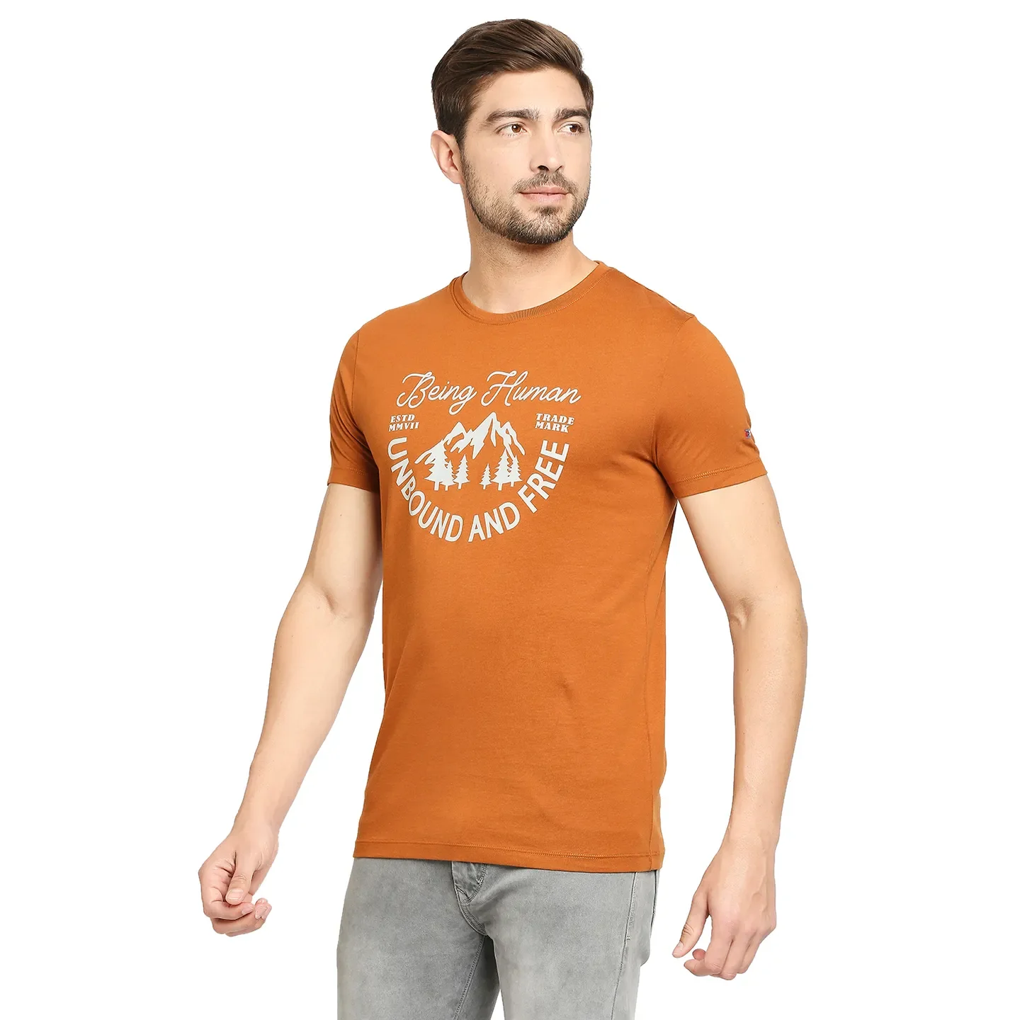 Brown Regular Fit Men's Short Sleeves T-Shirt by Being Human Clothing - Image 3