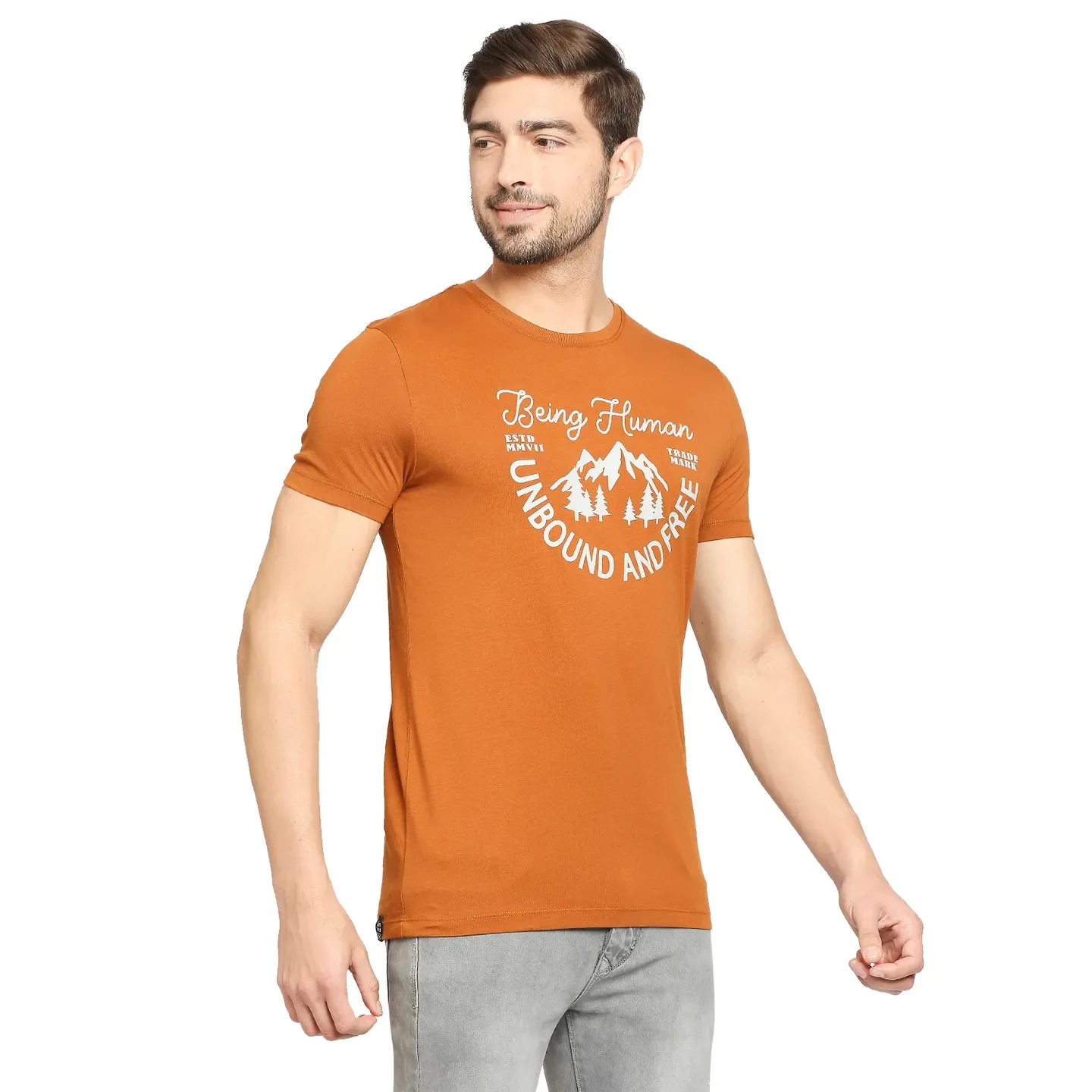 Brown Regular Fit Men's Short Sleeves T-Shirt by Being Human Clothing - Image 5
