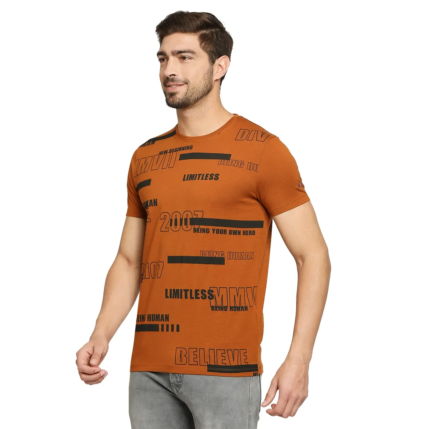 Brown Regular Fit Men's Short Sleeves T-Shirt by Being Human Clothing - Image 9
