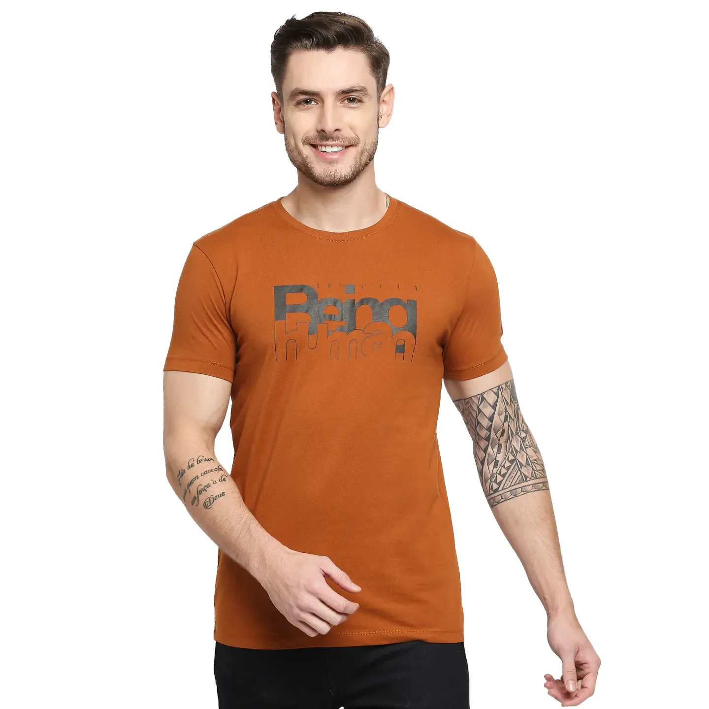 Brown Regular Fit Men's Short Sleeves T-Shirt by Being Human Clothing