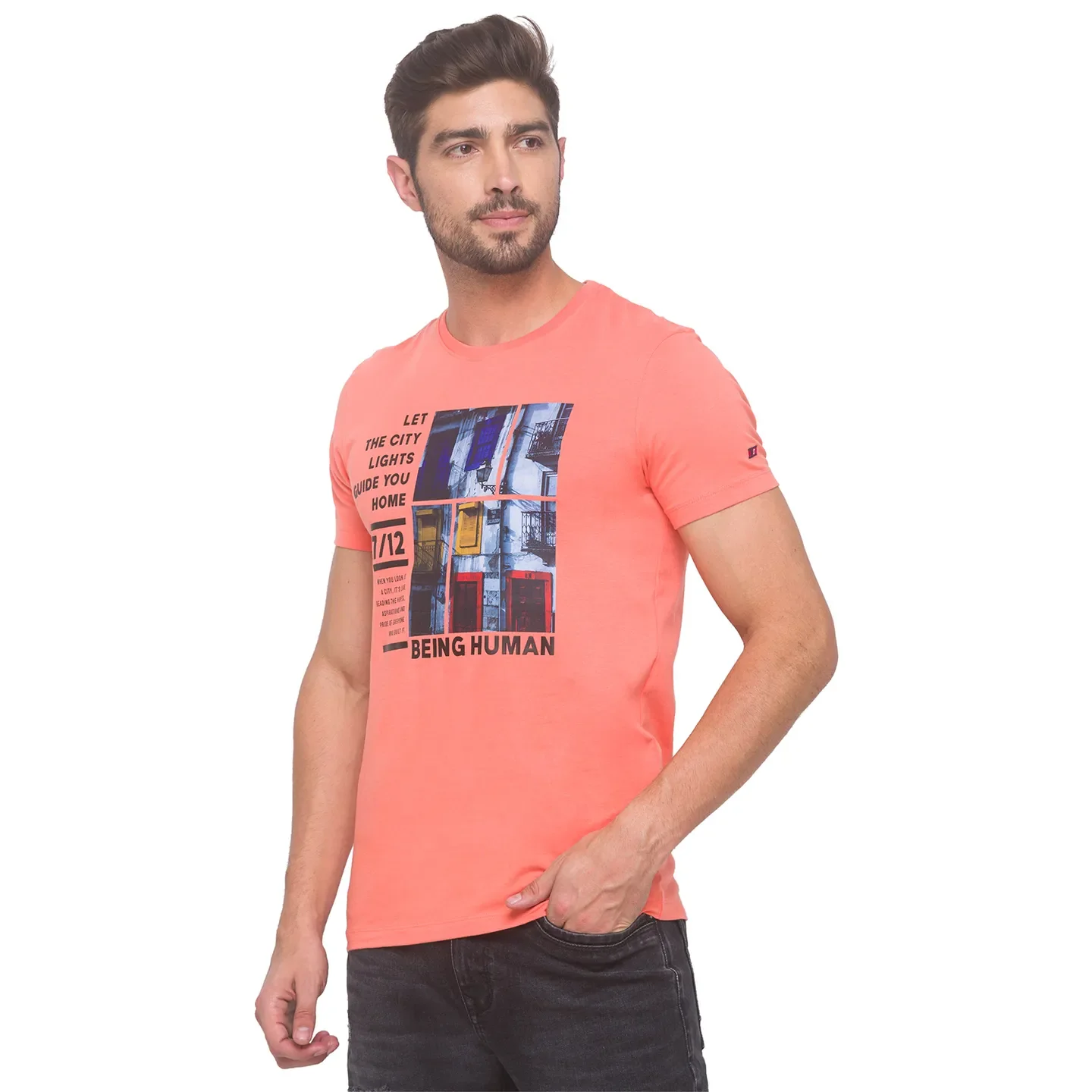 Salmon Regular Fit Round Neck Men's T-Shirt by Being Human Clothing - Image 3