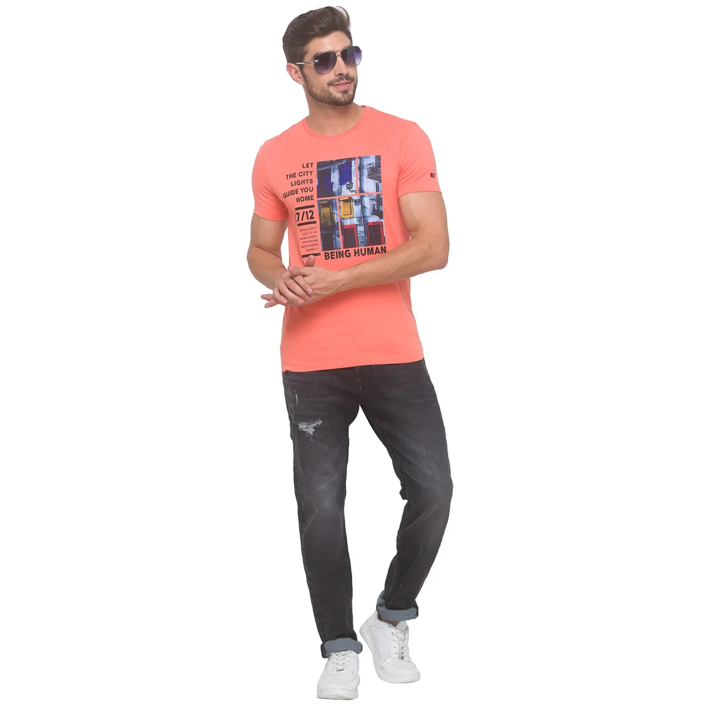 Salmon Regular Fit Round Neck Men's T-Shirt by Being Human Clothing - Image 4