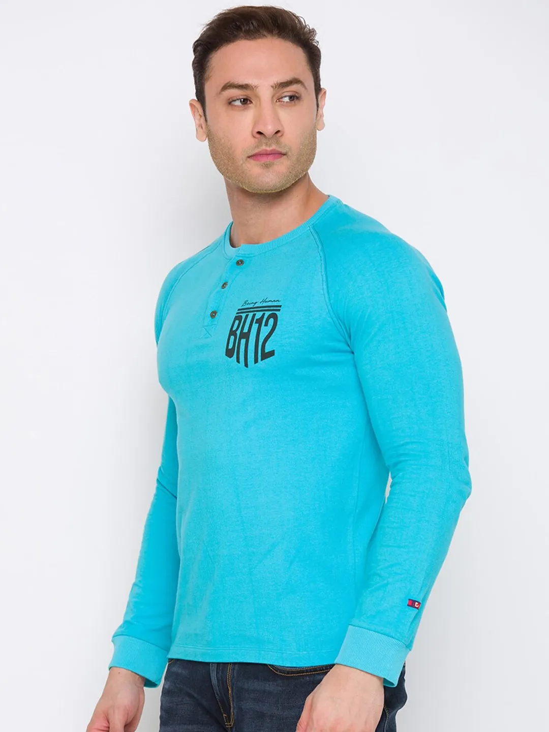 Blue Regular Fit Men's Long Sleeves T-Shirt by Being Human Clothing - Image 2