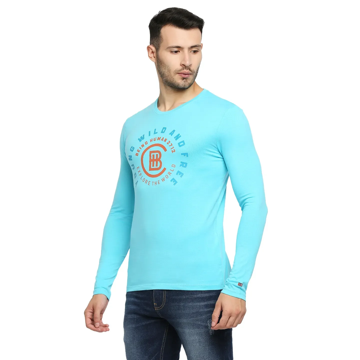 Blue Regular Fit Men's Long Sleeves T-Shirt by Being Human Clothing - Image 3