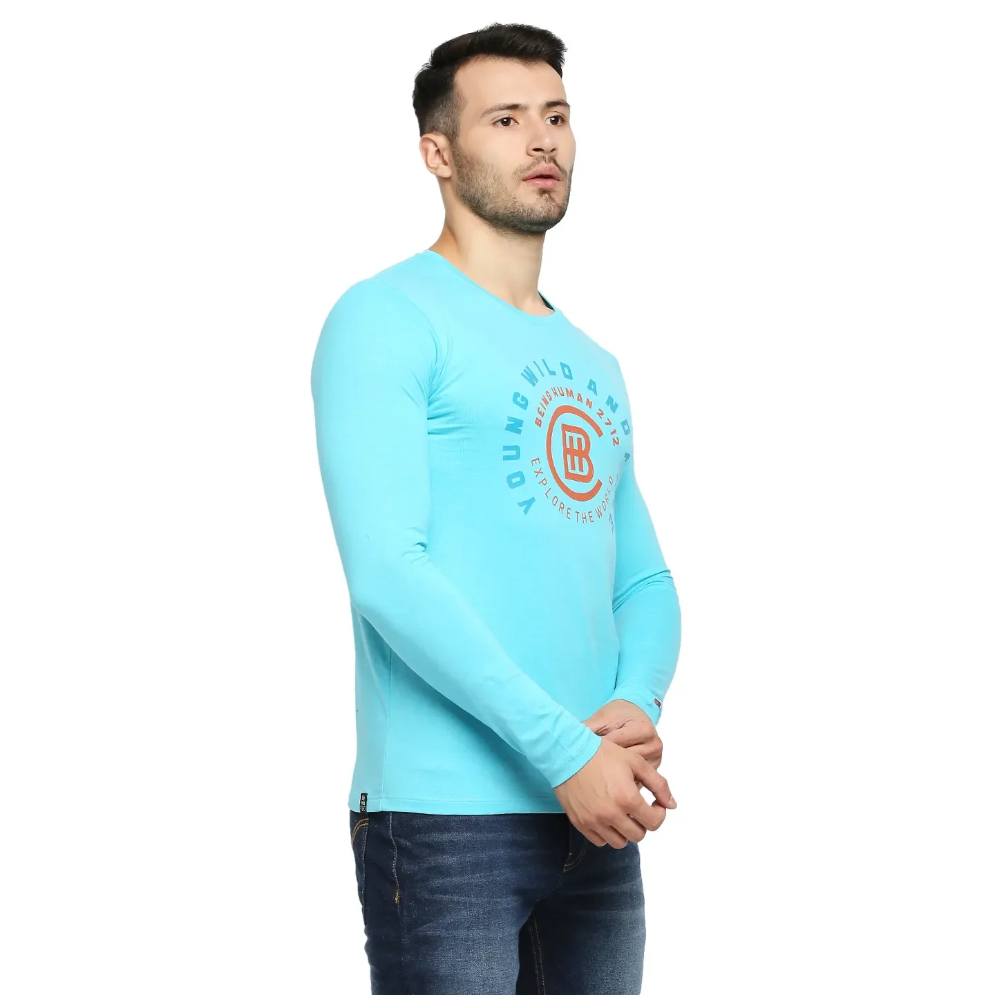 Blue Regular Fit Men's Long Sleeves T-Shirt by Being Human Clothing - Image 5