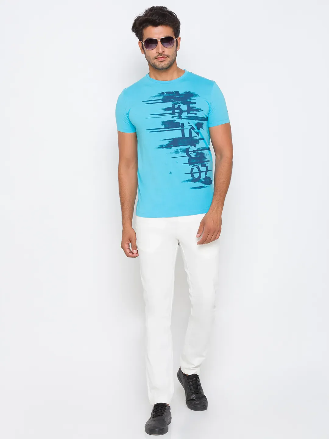 Scuba Blue Regular Fit Round Neck Men's T-Shirt by Being Human Clothing - Image 12