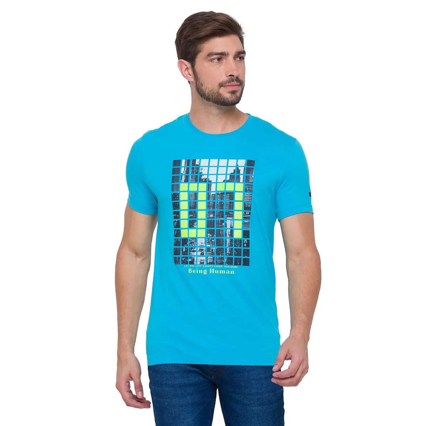 Scuba Blue Regular Fit Round Neck Men's T-Shirt by Being Human Clothing