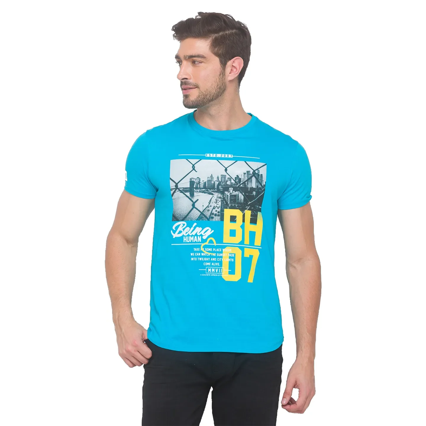 Scuba Blue Regular Fit Round Neck Men's T-Shirt by Being Human Clothing