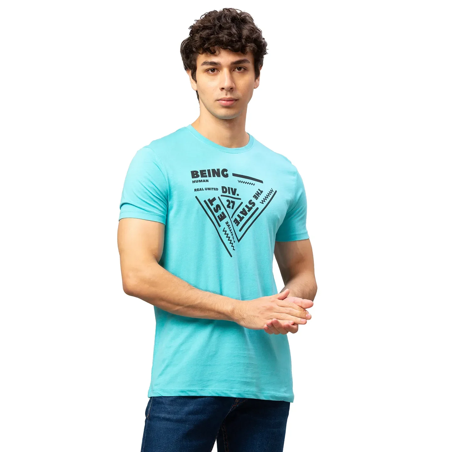Blue Regular Fit Men's Short Sleeves T-Shirt by Being Human Clothing