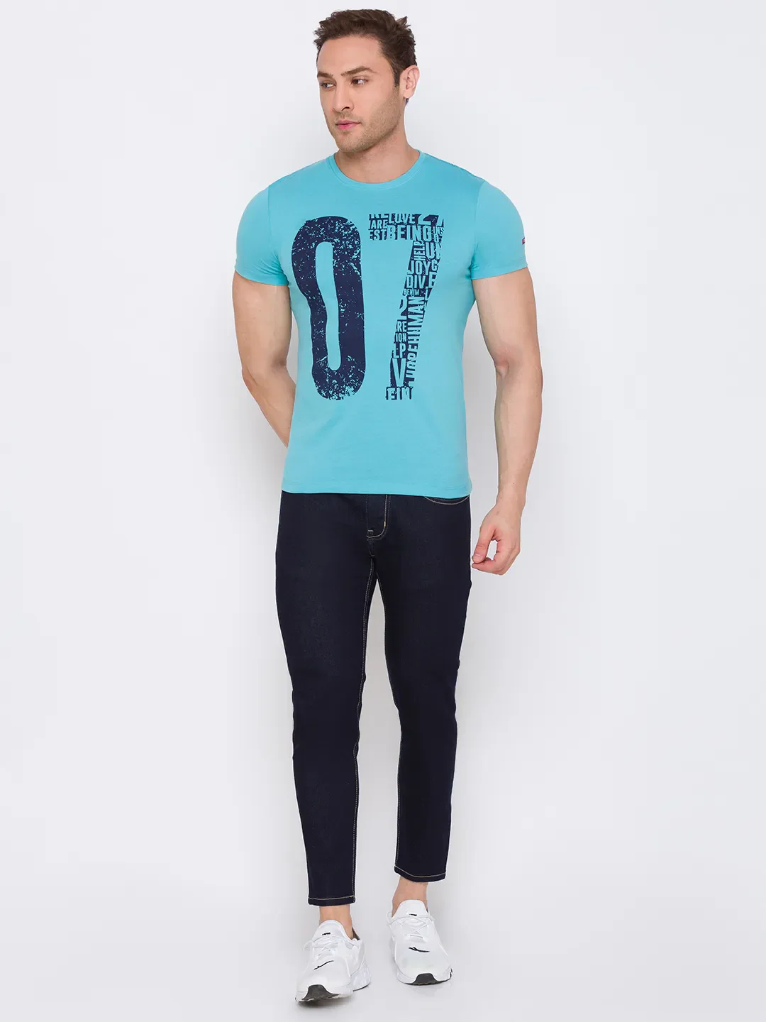 Blue Regular Fit Men's Short Sleeves T-Shirt by Being Human Clothing - Image 5