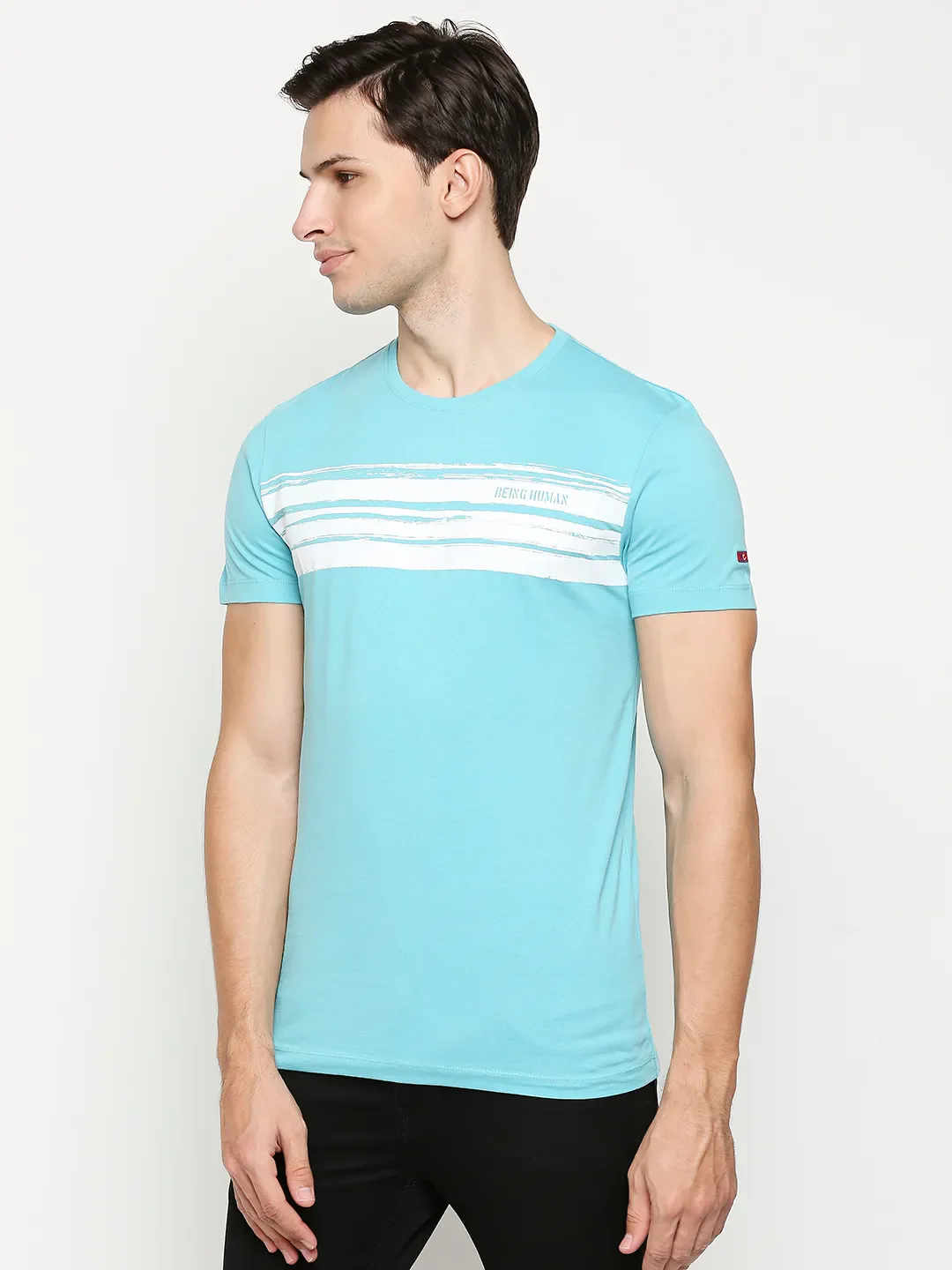 Blue Regular Fit Men's Short Sleeves T-Shirt by Being Human Clothing - Image 2