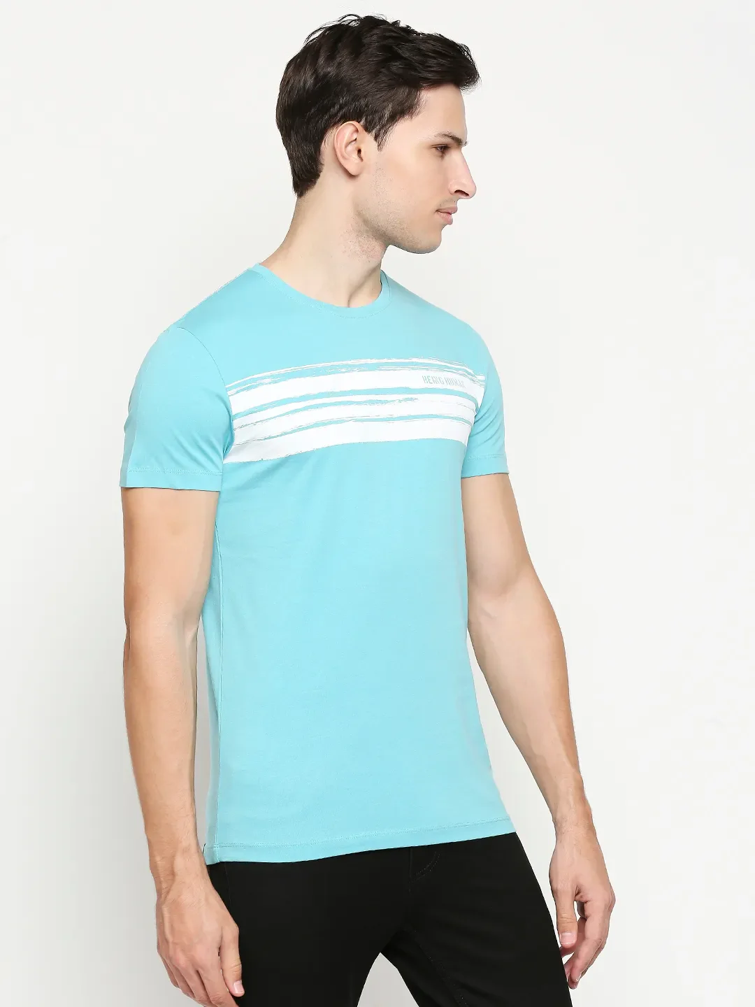 Blue Regular Fit Men's Short Sleeves T-Shirt by Being Human Clothing - Image 3