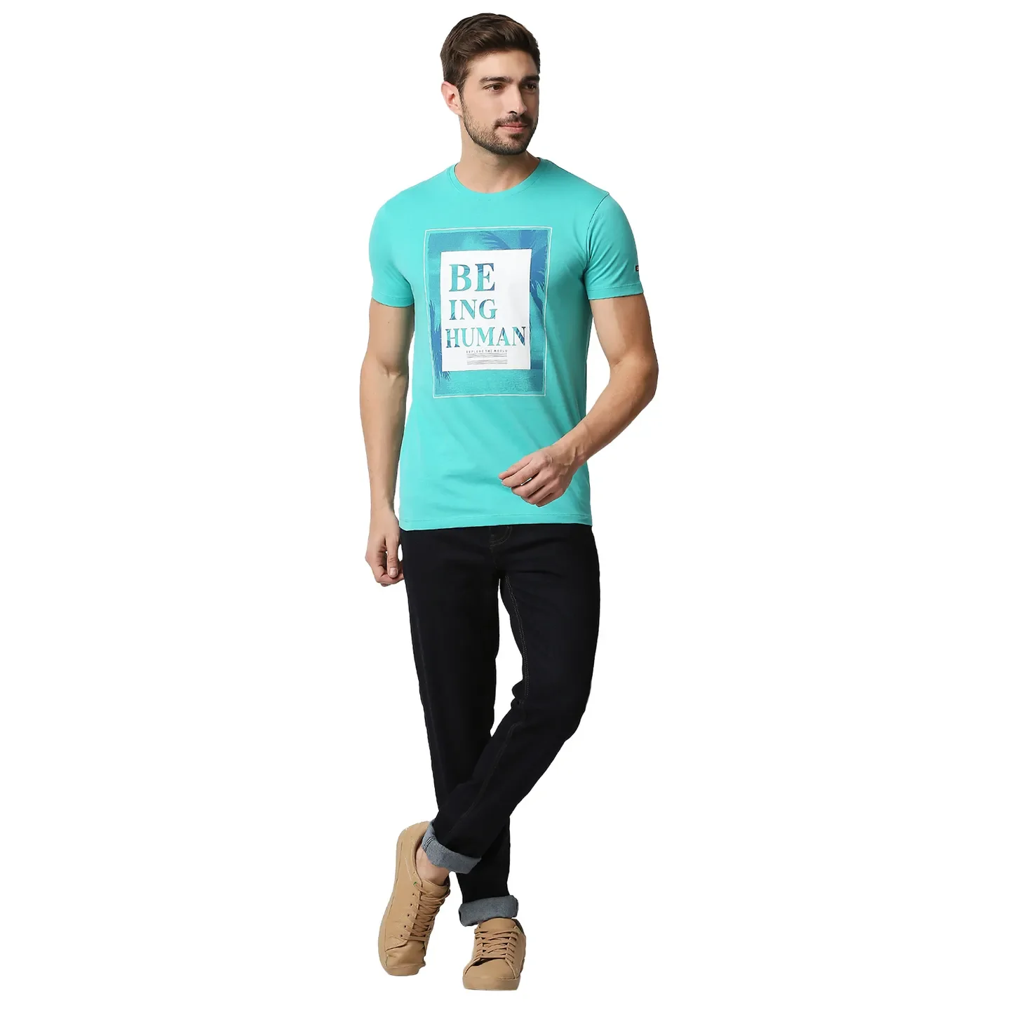 Blue Regular Fit Men's Short Sleeves T-Shirt by Being Human Clothing - Image 6