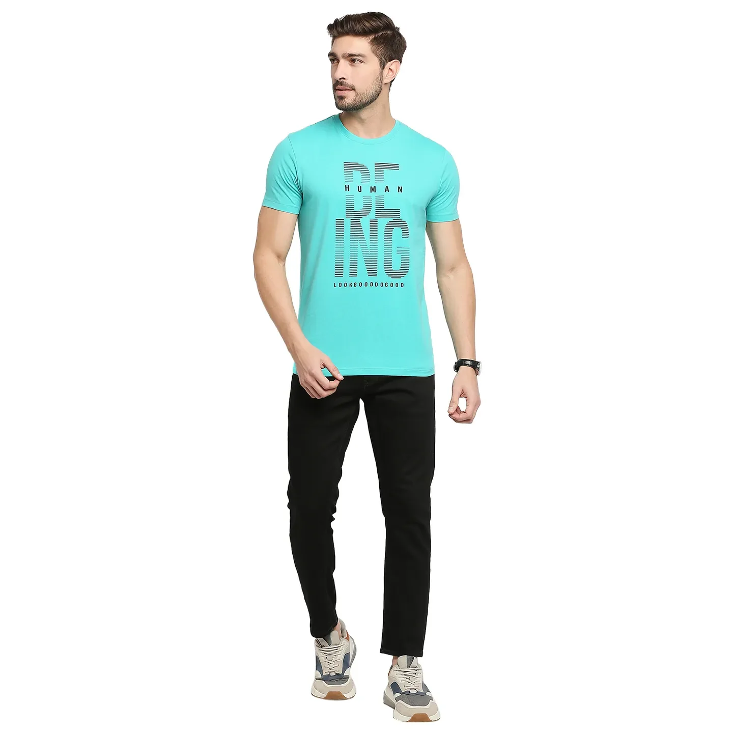 Blue Regular Fit Men's Short Sleeves T-Shirt by Being Human Clothing - Image 6