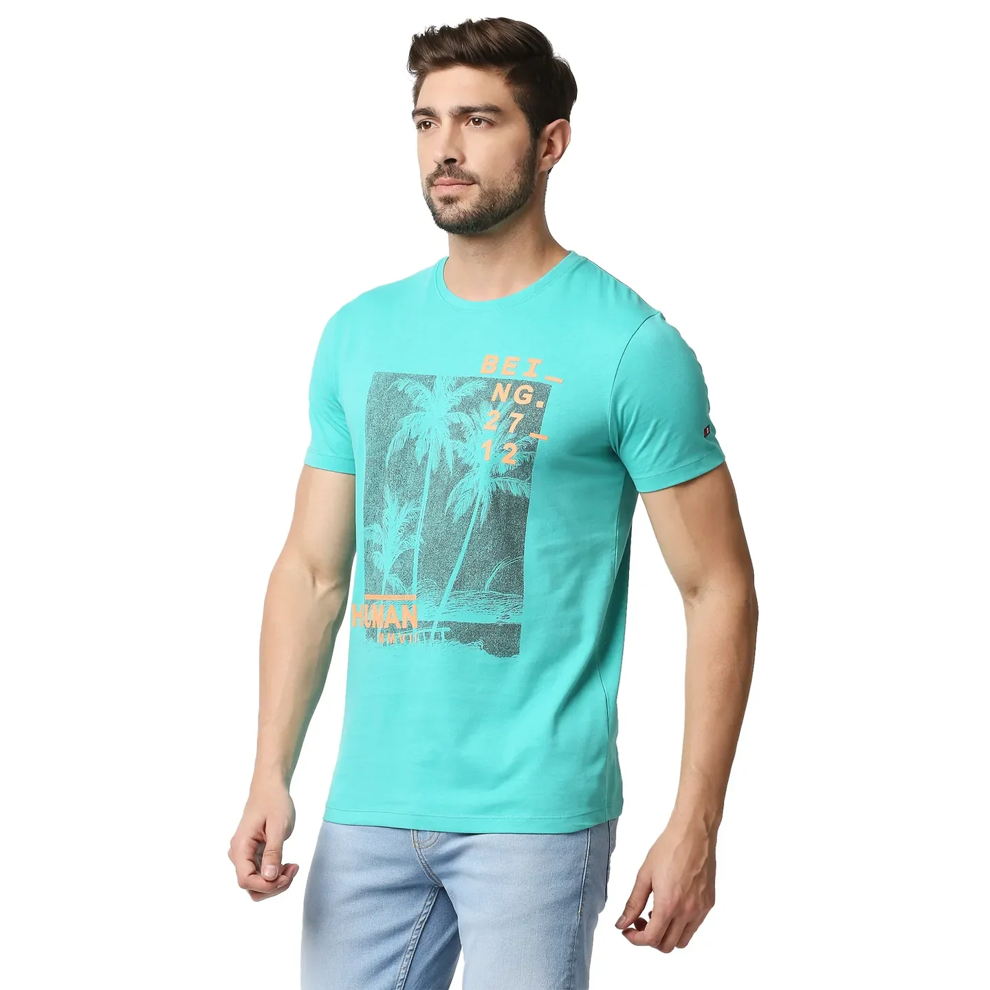 Blue Regular Fit Men's Short Sleeves T-Shirt by Being Human Clothing - Image 2