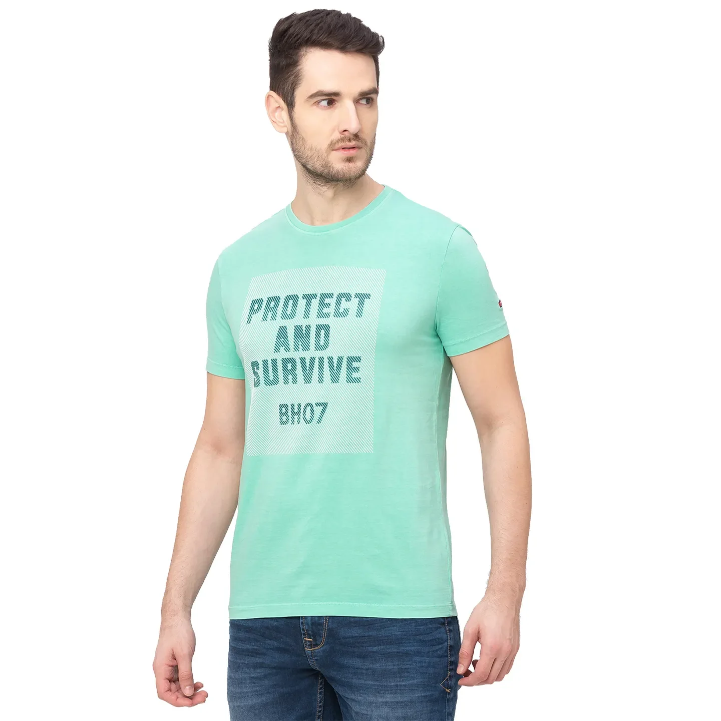 Sea Foam Regular Fit Round Neck Men's T-Shirt by Being Human Clothing - Image 3