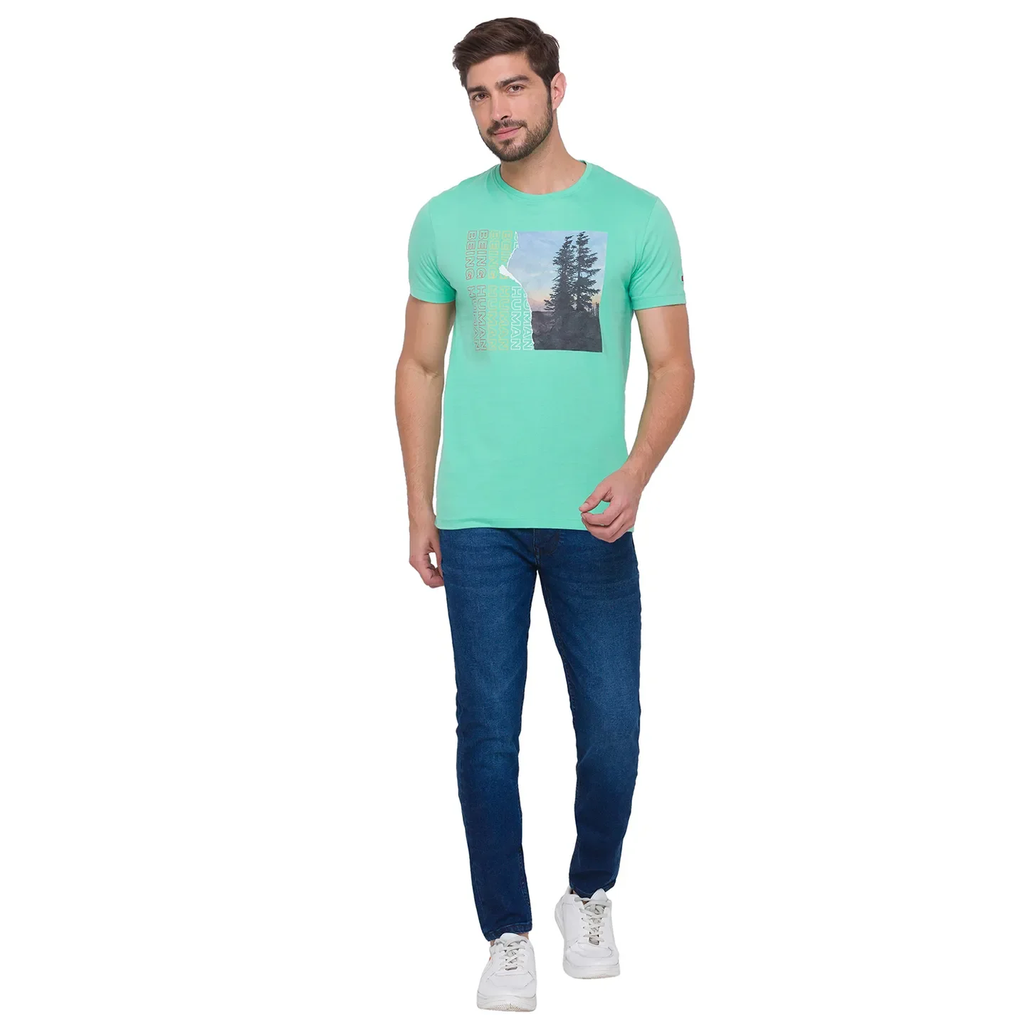 Sea Foam Regular Fit Round Neck Men's T-Shirt by Being Human Clothing - Image 5