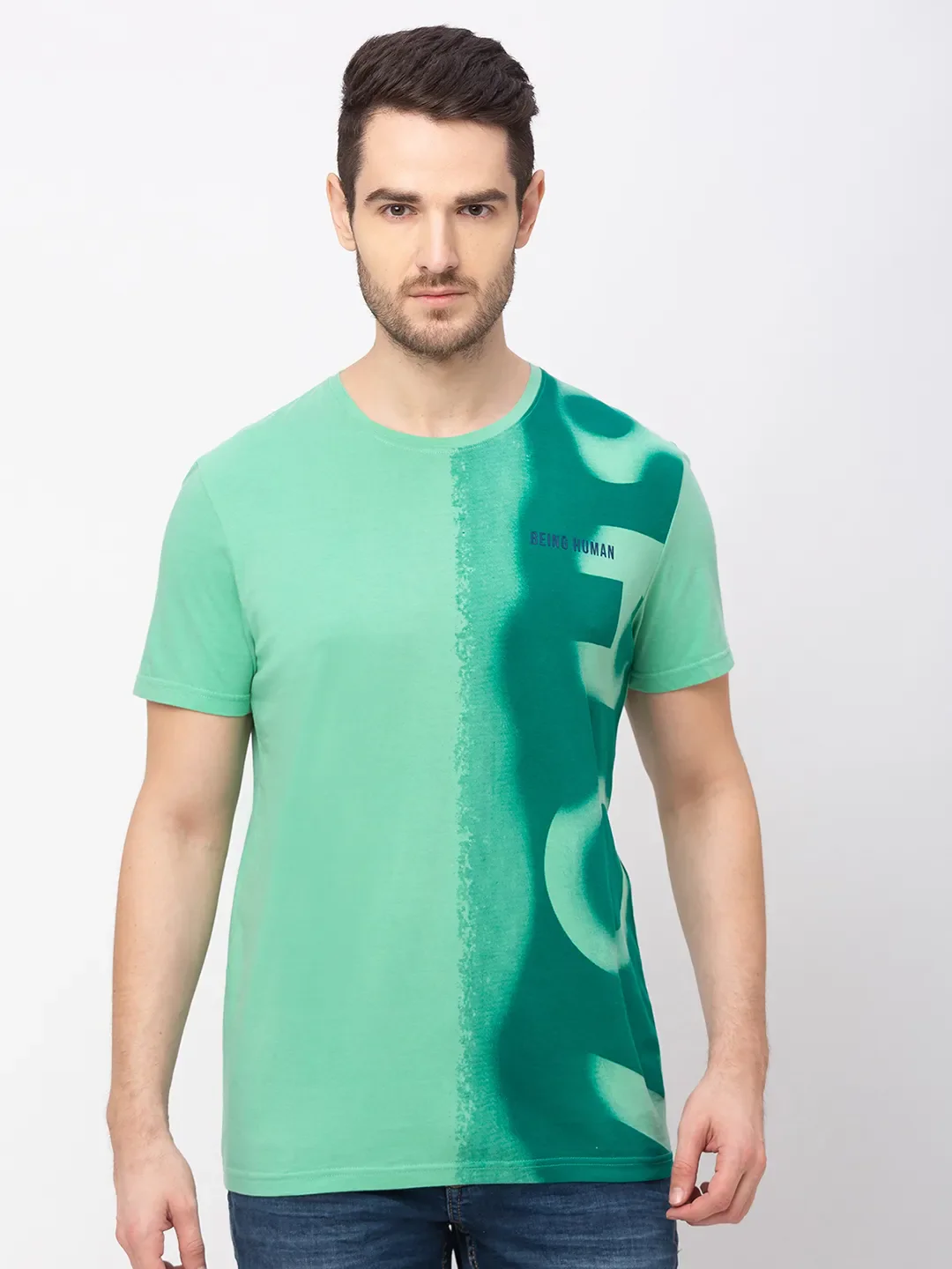 Green Regular Fit Men's Short Sleeves T-Shirt by Being Human Clothing