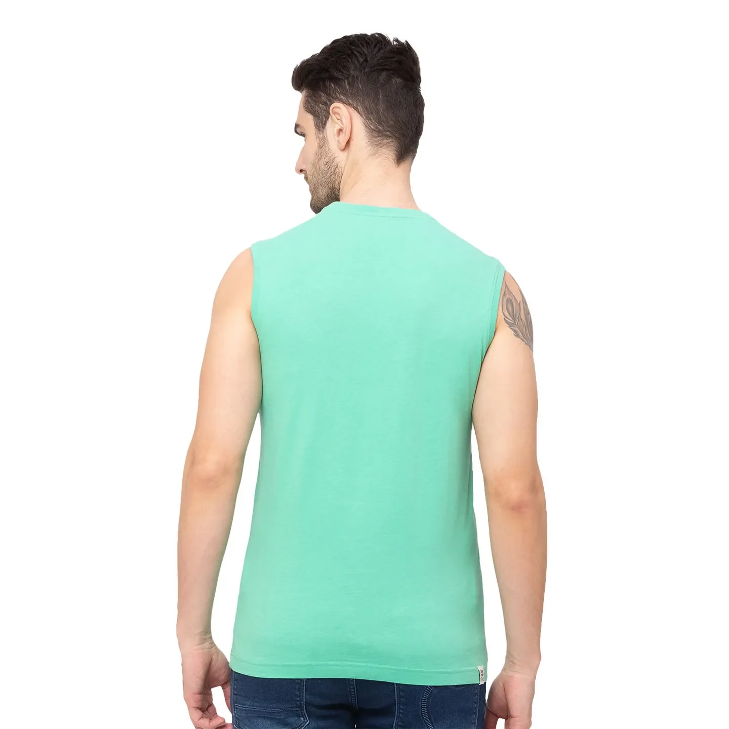 Green Regular Fit Men's Sleevesles T-Shirt by Being Human Clothing - Image 3
