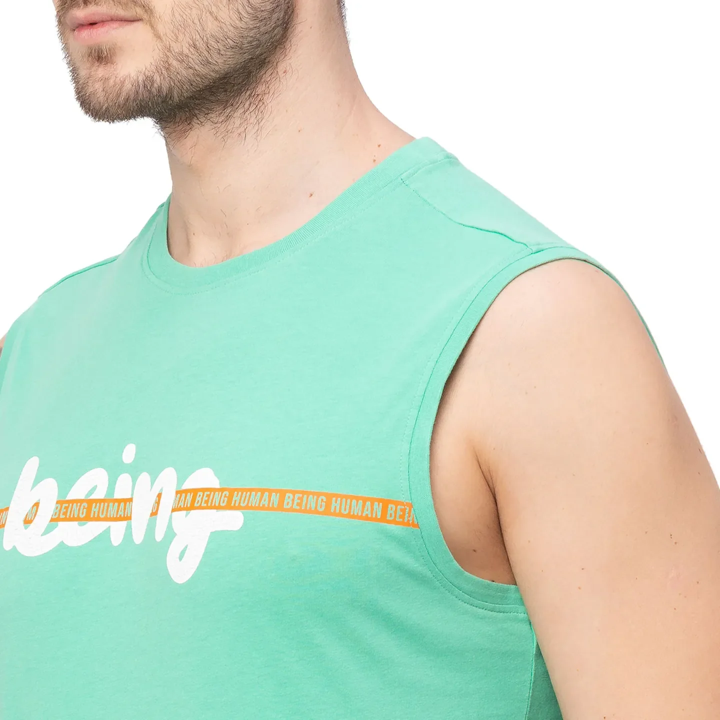 Green Regular Fit Men's Sleevesles T-Shirt by Being Human Clothing - Image 5