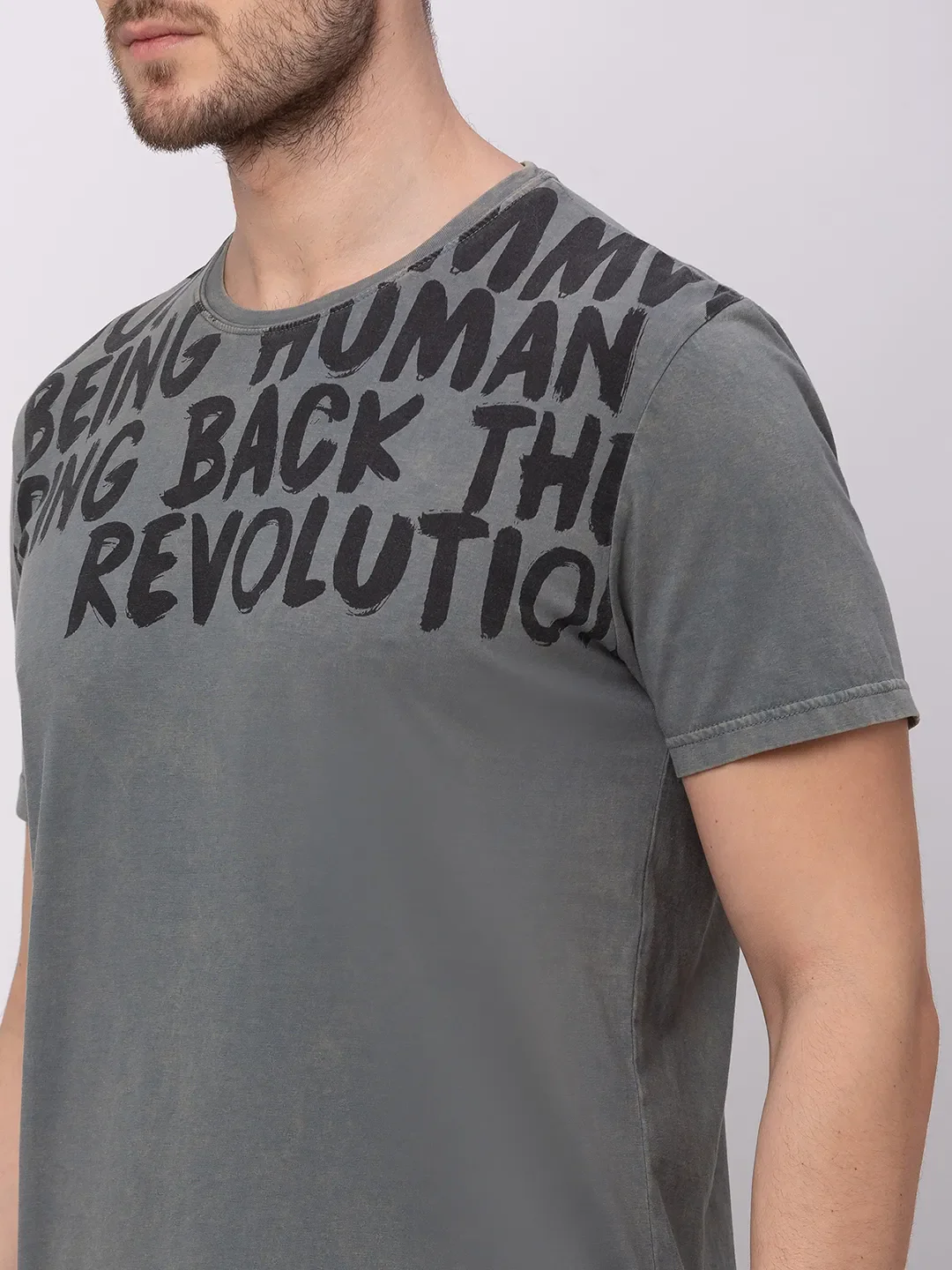 Grey Regular Fit Round Neck Men's T-Shirt by Being Human Clothing - Image 4