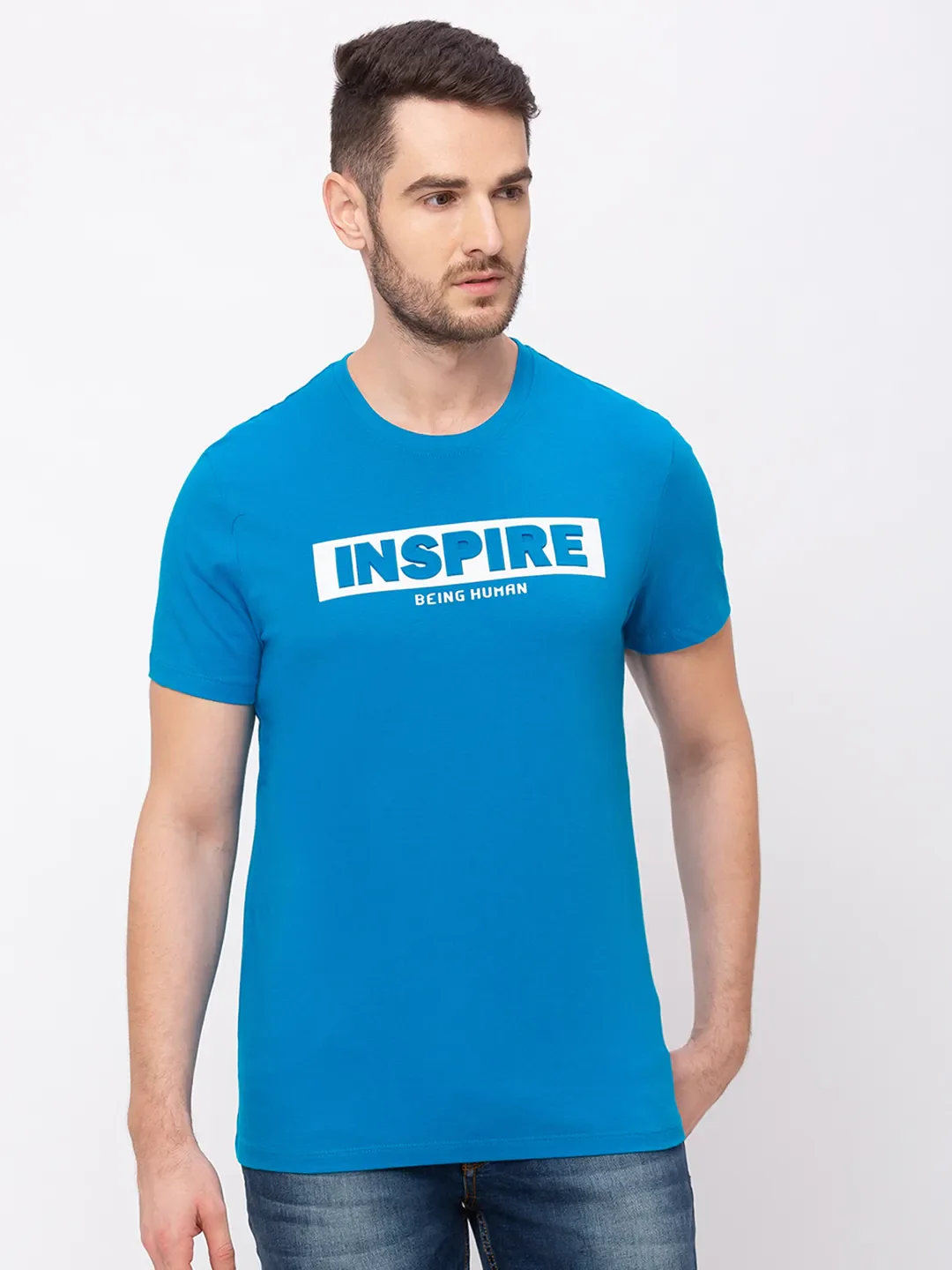 Sharp Blue Regular Fit Round Neck Men's T-Shirt by Being Human Clothing