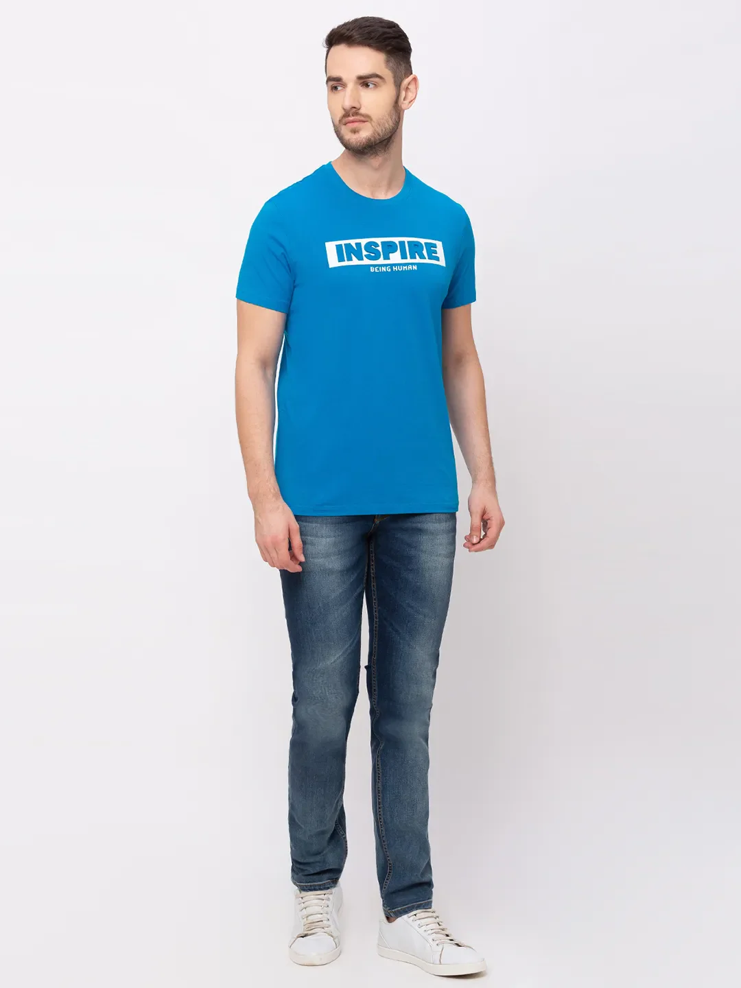 Sharp Blue Regular Fit Round Neck Men's T-Shirt by Being Human Clothing - Image 4