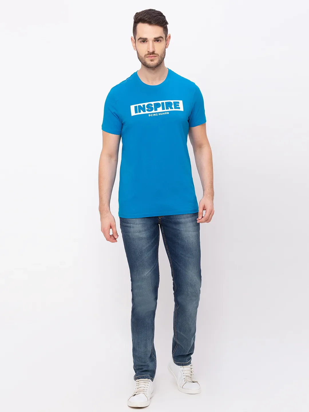 Sharp Blue Regular Fit Round Neck Men's T-Shirt by Being Human Clothing - Image 5