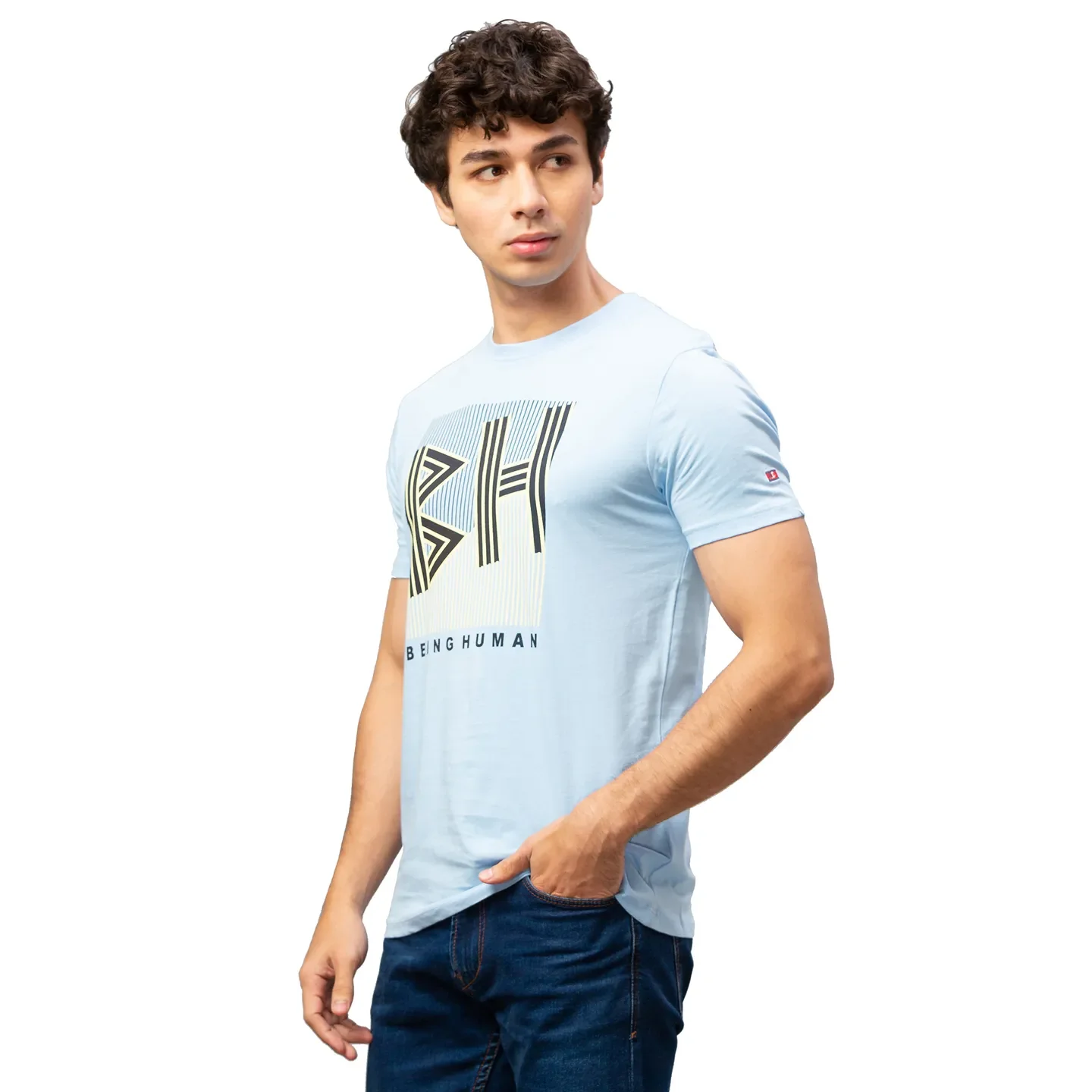 Blue Regular Fit Men's Short Sleeves T-Shirt by Being Human Clothing - Image 4