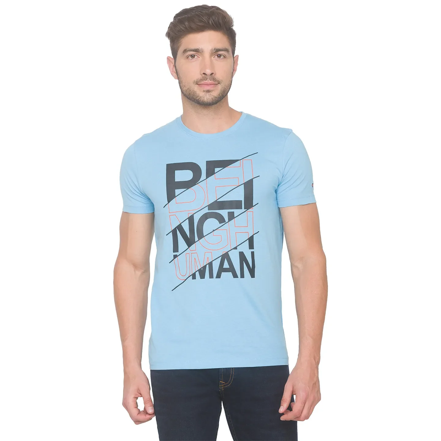 Blue Regular Fit Men's Short Sleeves T-Shirt by Being Human Clothing