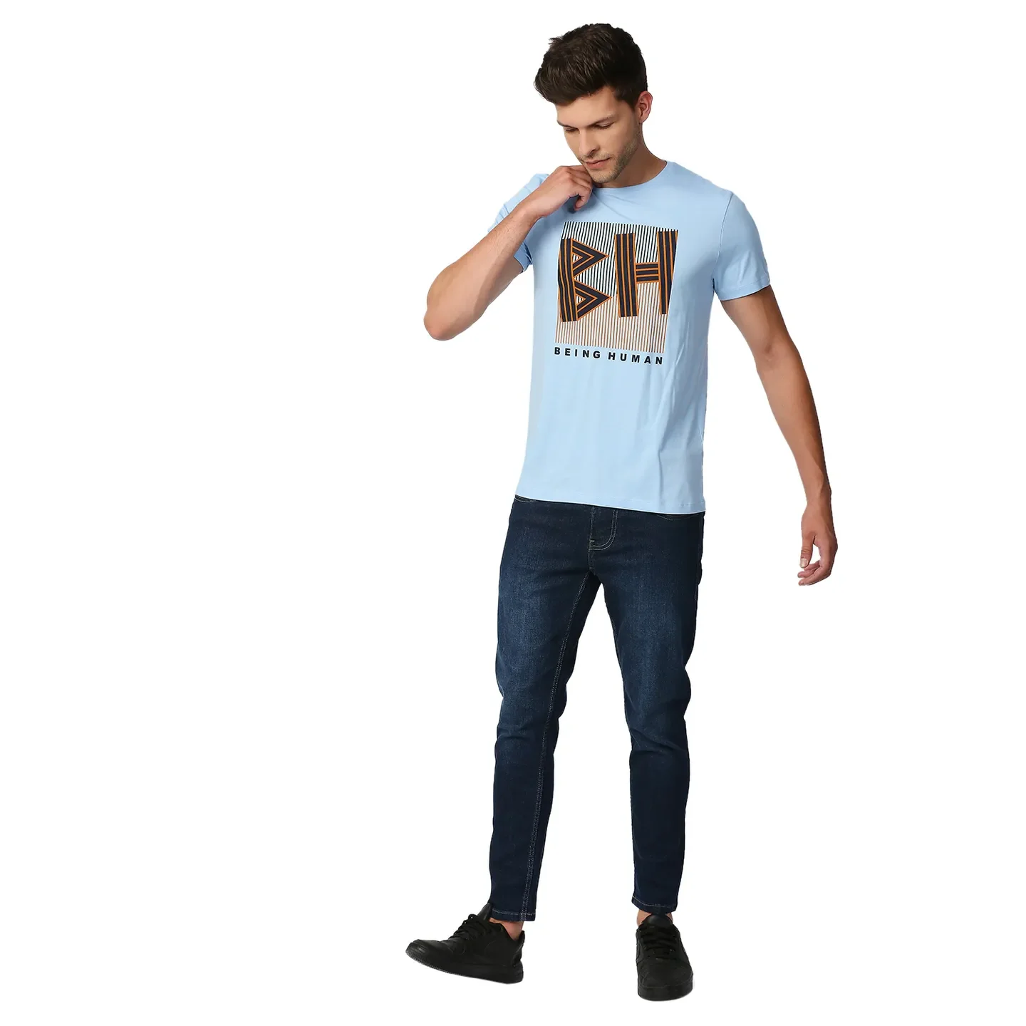 Blue Regular Fit Men's Short Sleeves T-Shirt by Being Human Clothing - Image 5
