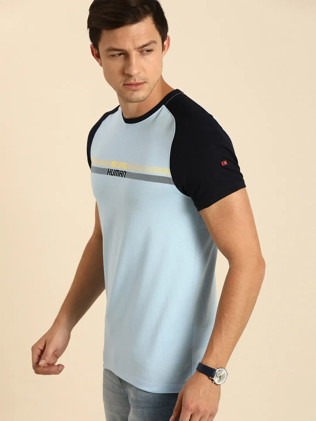 Blue Regular Fit Men's Short Sleeves T-Shirt by Being Human Clothing - Image 2